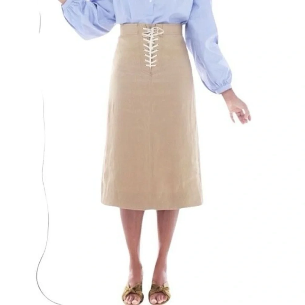 J Crew High-Waist Lace-Up Beige Midi Skirt Twill size 10 NWT